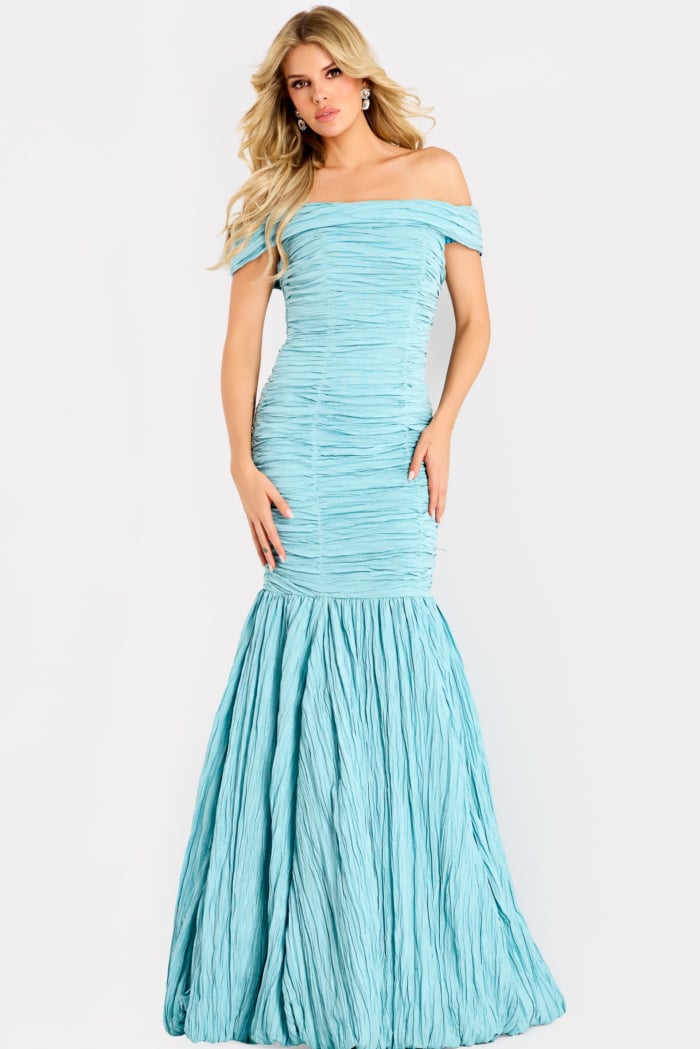 Ruched fitted dress with flared skirt