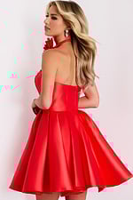 Strapless Fit and Flare Satin Dress with Flower Accent 45402 - Image 2