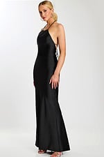 Black Satin Halter Dress with Open Back