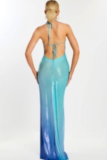 Backless ombre metallic gown with tie closure