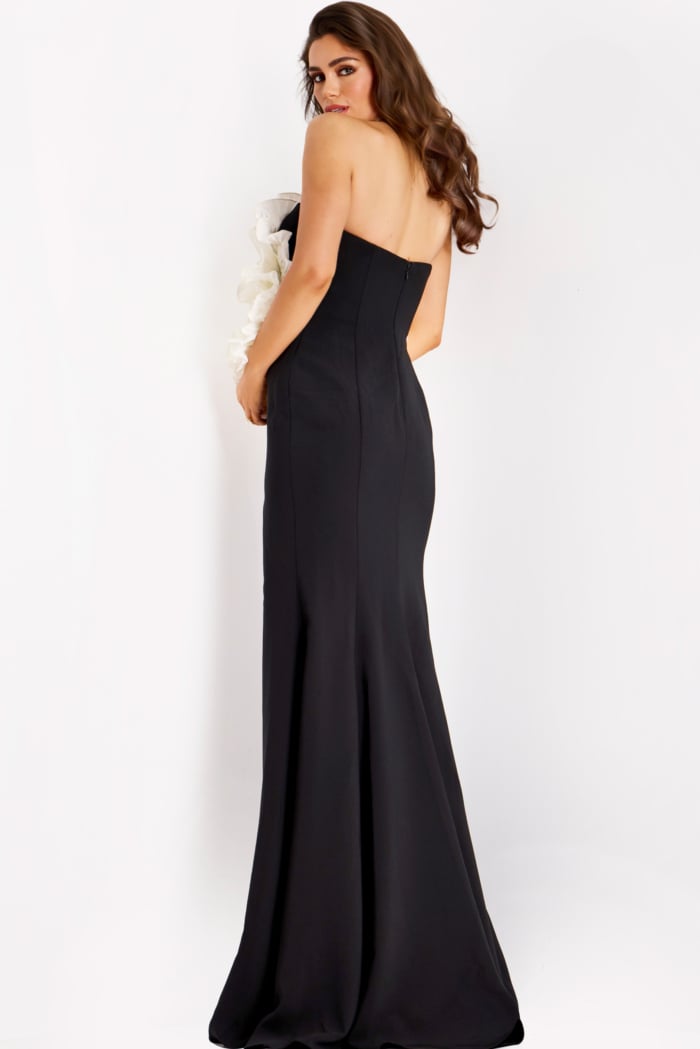 Strapless Gown with Dramatic Floral Appliqué 45450
