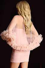 Strapless ruched short dress with dramatic tulle detail