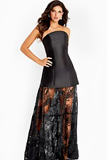 black strapless dress with taffeta simple bodice on top and lace fabric at the bottom 45467