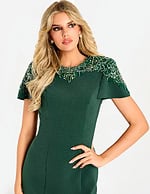 embellished high neck short sleeves dress 45477