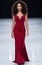 red v neckline embellished velvet dress 45479