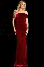 Fitted velvet gown with fold-over neckline