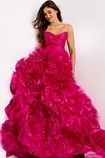 Strapless Ball Gown with Oversized Floral Ruffles 45495