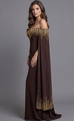 Chocolate column dress with embellished bell sleeves