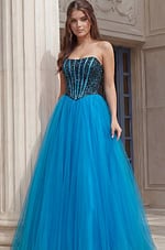 embelilshed corset bodice tulle skirt ball gown 45539