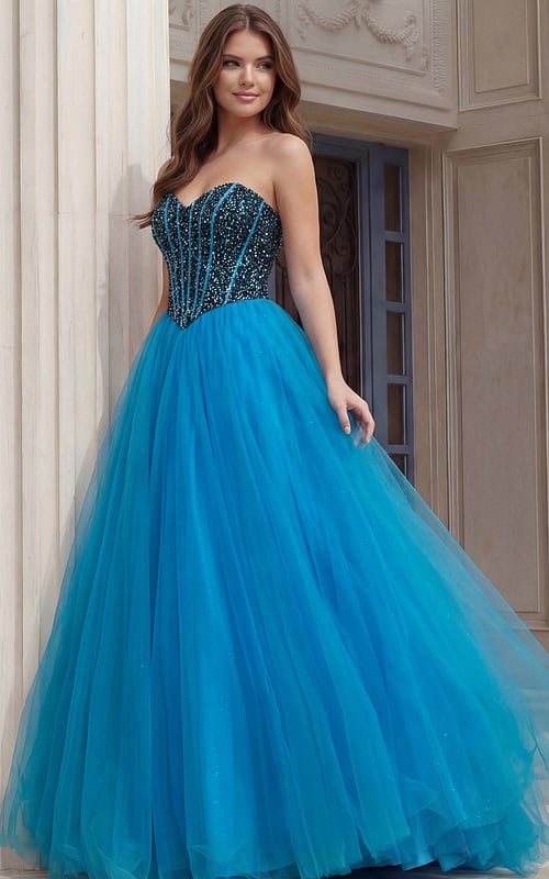 blue corset bodice tulle ball gown 45539