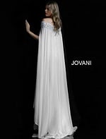 Back view of Jovani 45566 ivory gown with cape