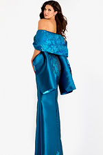 print teal evenind dress with matching shawl 45577