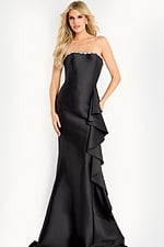 strapless satin black mermaid dress with ruffled drape on the side 45586