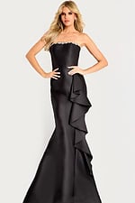 strapless embellished black dress with ruffled side 45586