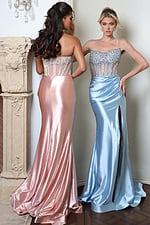 Blush Beaded Corset Satin Slit Prom Gown 45593 - Image 3