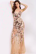 Sheer fitted gown with sparkling sequin flowers and mermaid silhouette