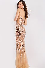Open back mermaid dress featuring intricate floral sequin design