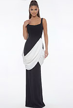 Elegant black evening dress with contrast draping