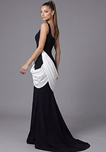 Sophisticated black floor length dress with statement draping
