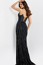 Striped Beaded Sheer Corset Gown with Fitted Train 45624 - Image 8