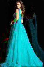 One shoulder tulle gown with shimmering bead lines and flowing skirt