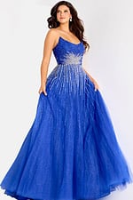 blue srapless a line dress 45649