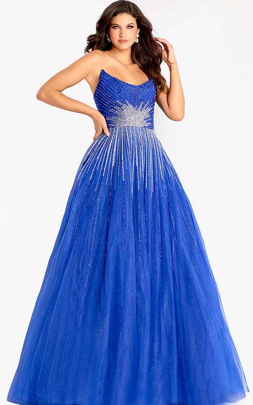 blue embellished ballgown with silver embellishments 45649
