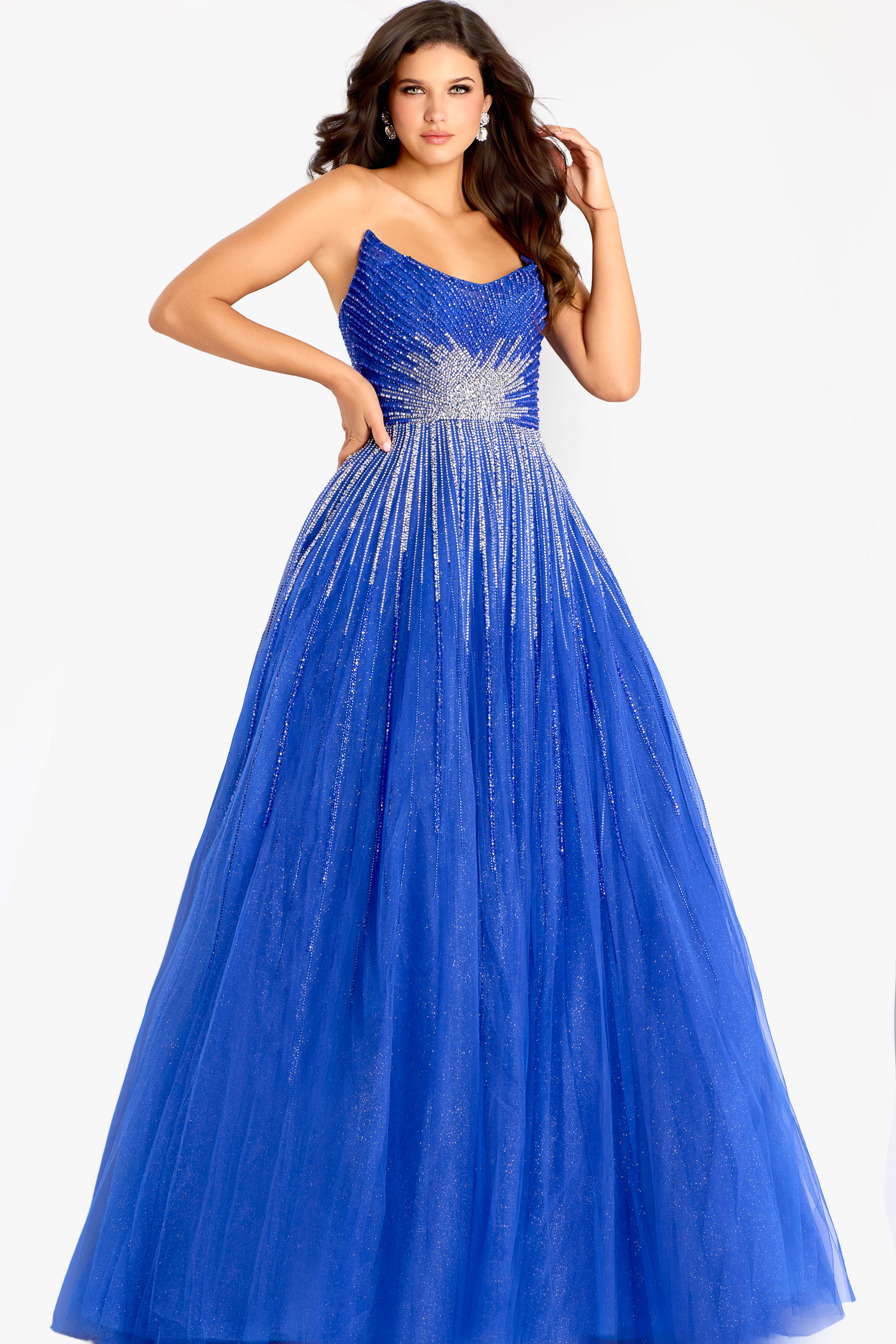 45649 blue embellished ballgown with silver embellishments 45649
