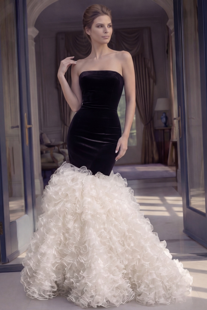 fitted prom dress front view with spaghetti straps and deep v neckline