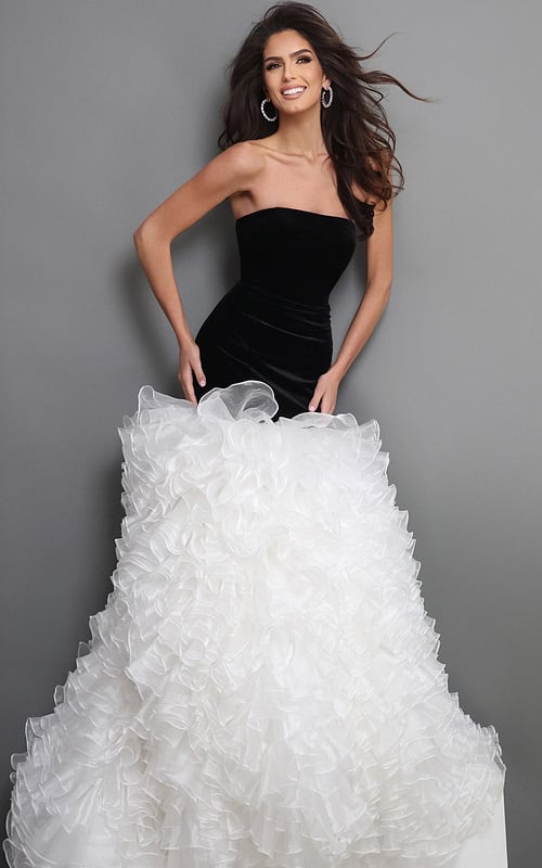 strapless mermaid gown with ruffle skirt