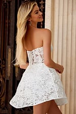 backview of corset bodice fit and flare dress 45675