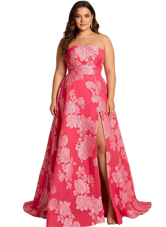 straples floral high slit dress 45721