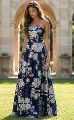 navy floral strapless flowy dress 45721