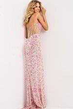 Sparkling pink sequin prom gown with slit