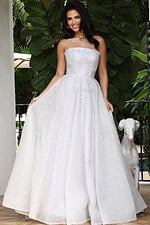 strapless a line white embellished dress 45788