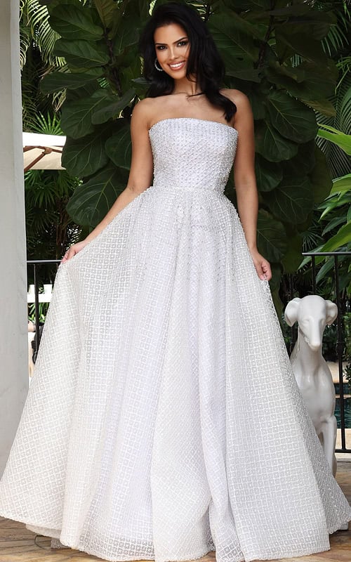 strapless a line white embellished dress 45788