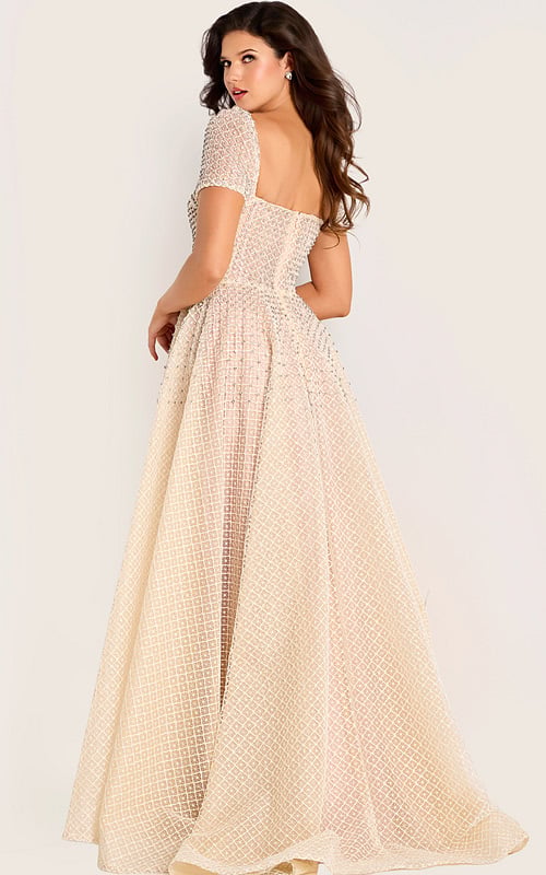 shrot sleeve a line dress with embelilshed bodice 45790