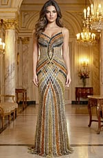Beaded illusion column gown with spaghetti straps and fitted silhouette