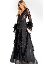 black long sleeves evening dress 45801