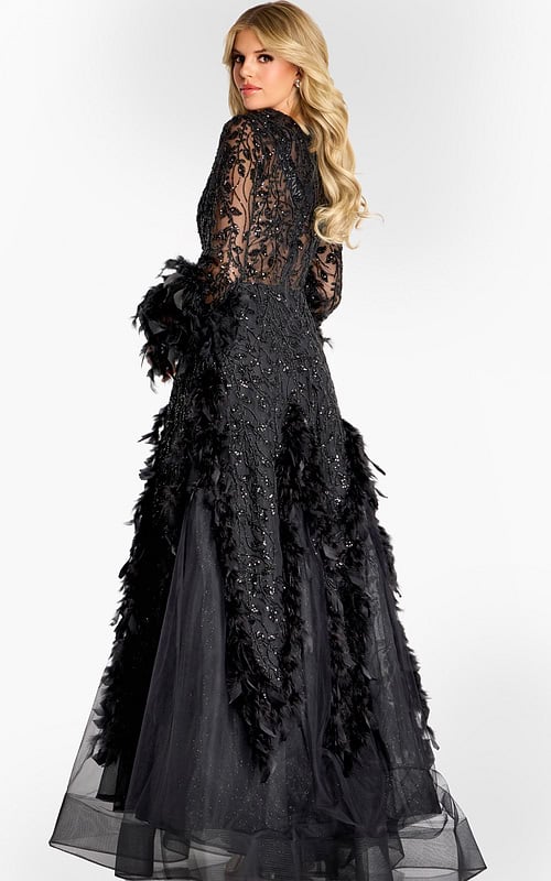 long sleeves lace black dress 45801