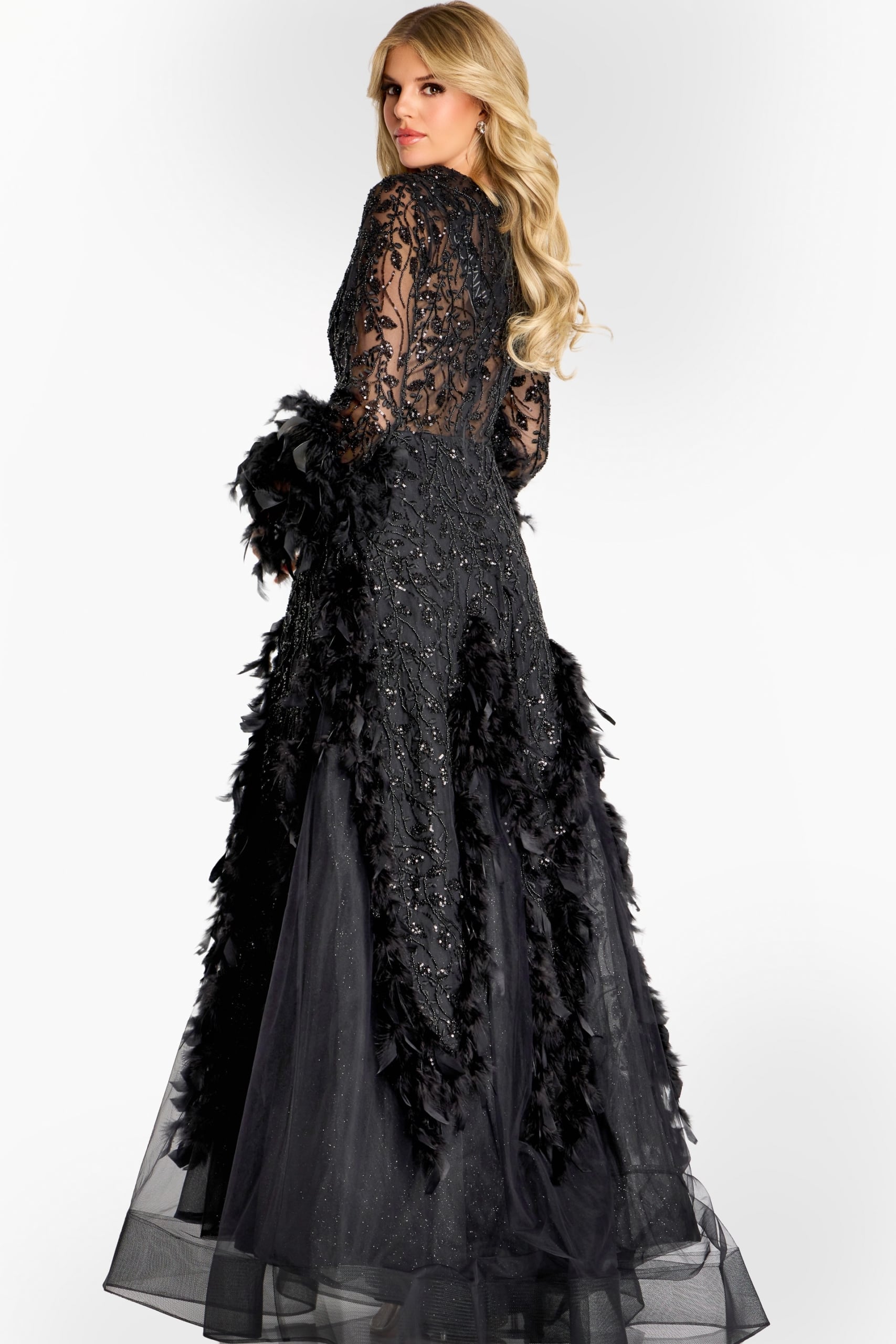 long sleeves lace black dress 45801