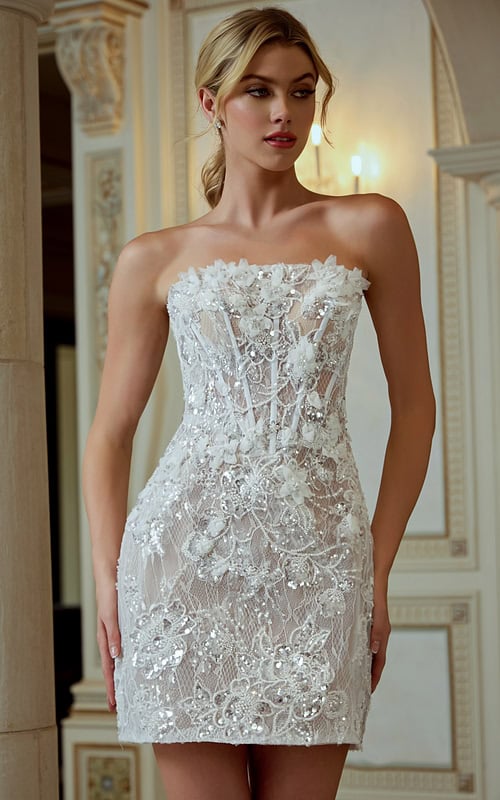 corset bodice short dress with lace cut flowers 45853