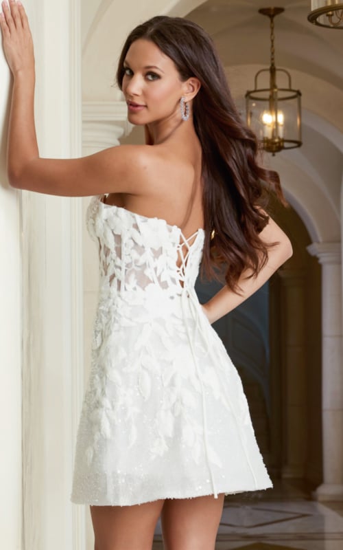 Short sheer corset dress featuring 3D flower appliqués