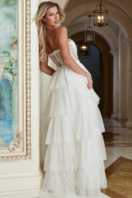 Elegant ruffled gown with romantic details