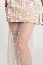 Elegant fitted ivory dress with botanical beaded lace work