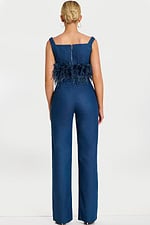 Back View of Denim Two-Piece Pants Set with Feathers – 45973