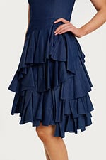 Close-Up of Ruffled Tiered Skirt in Blue Denim Fabric