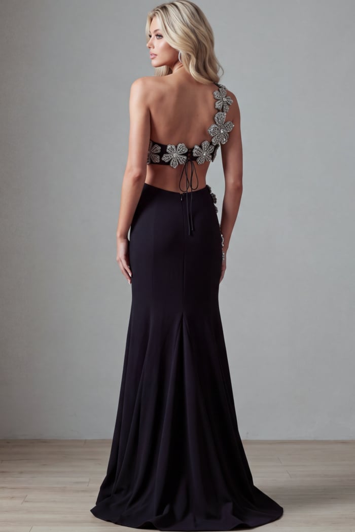 back of one shoulder beaded two piece dress