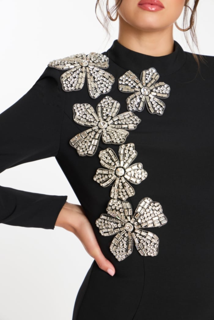 Beaded shoulder mini dress with sculpted fit