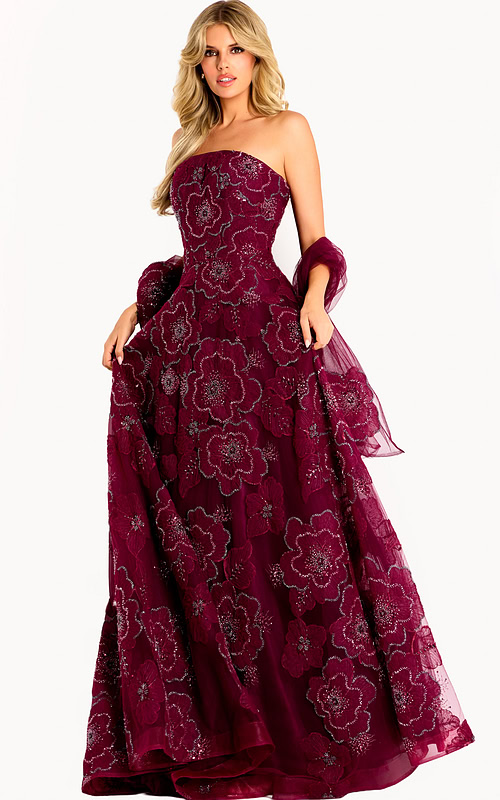 strapless burgundy a line dress 46033
